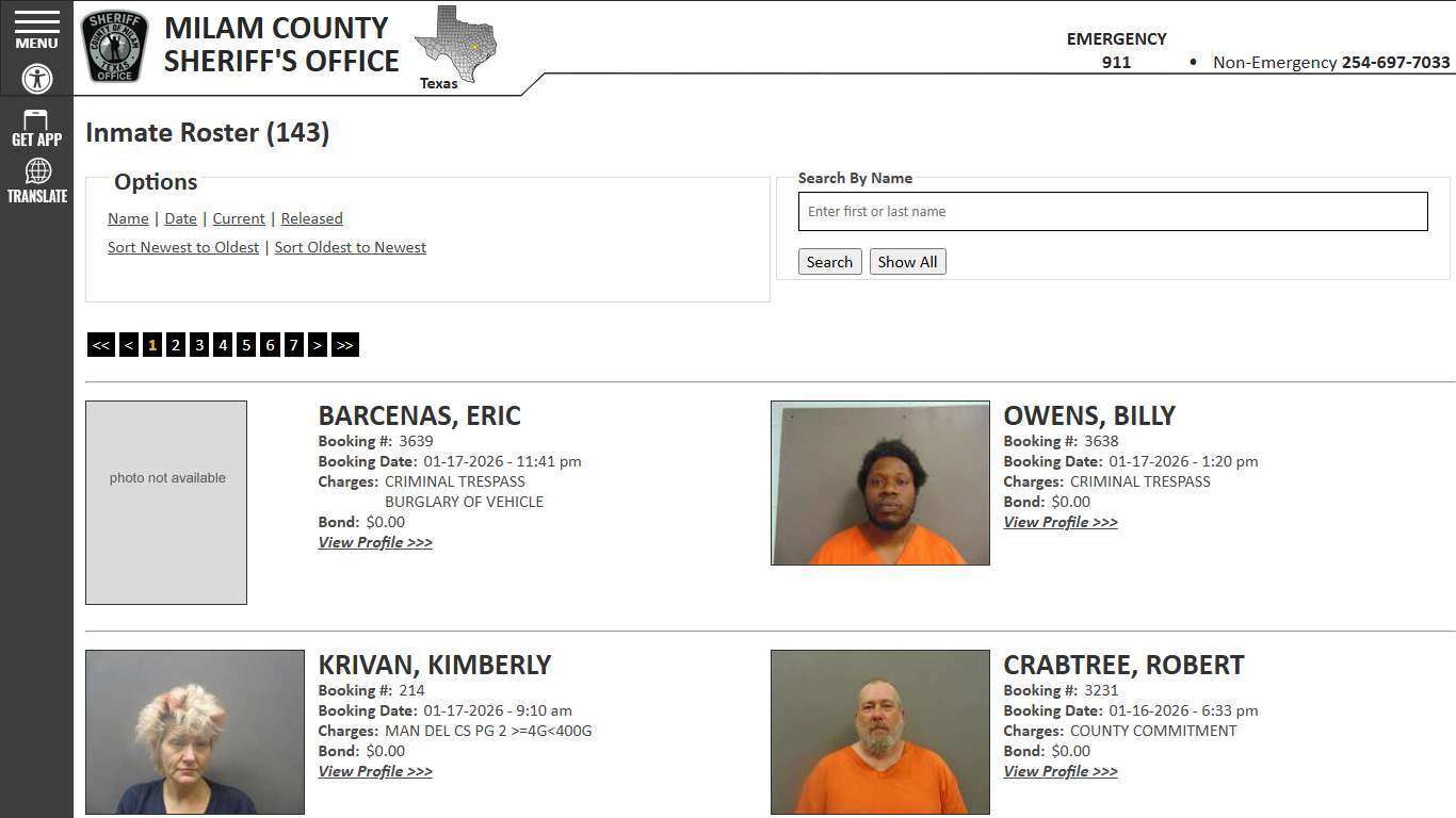 Inmate Roster - Current Inmates Booking Date Descending - Milam County Sheriff TX