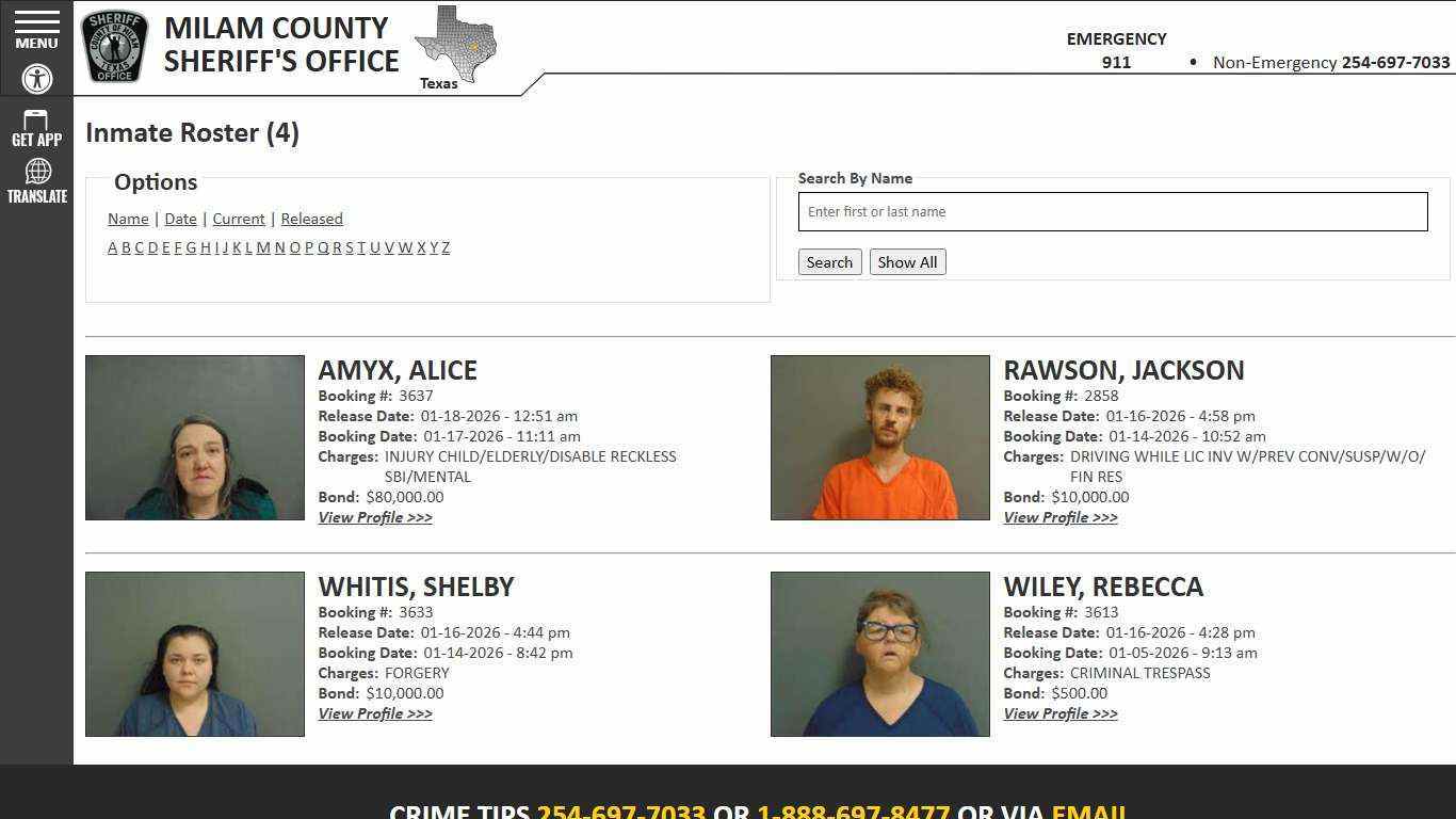 Inmate Roster - Released Inmates - Milam County Sheriff TX