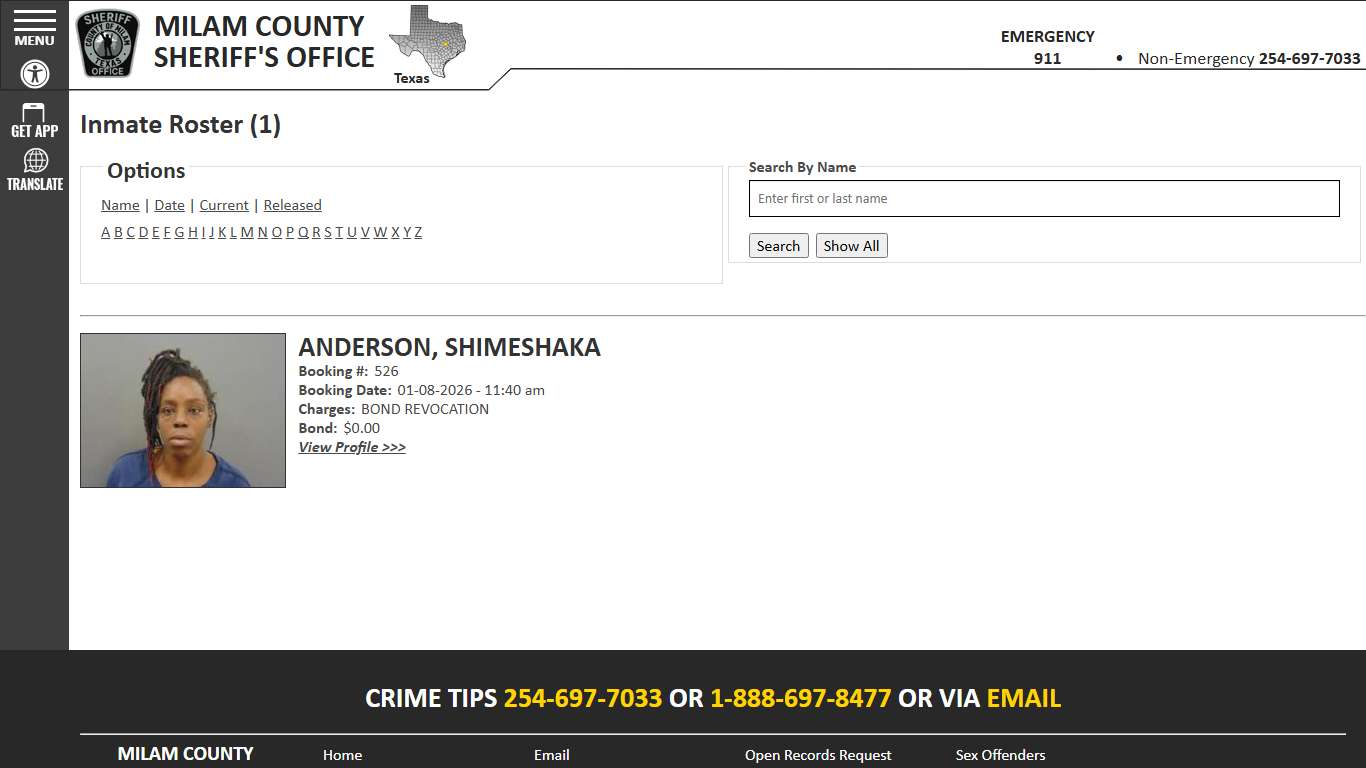 Inmate Roster - Current Inmates Alpha A - Milam County Sheriff TX