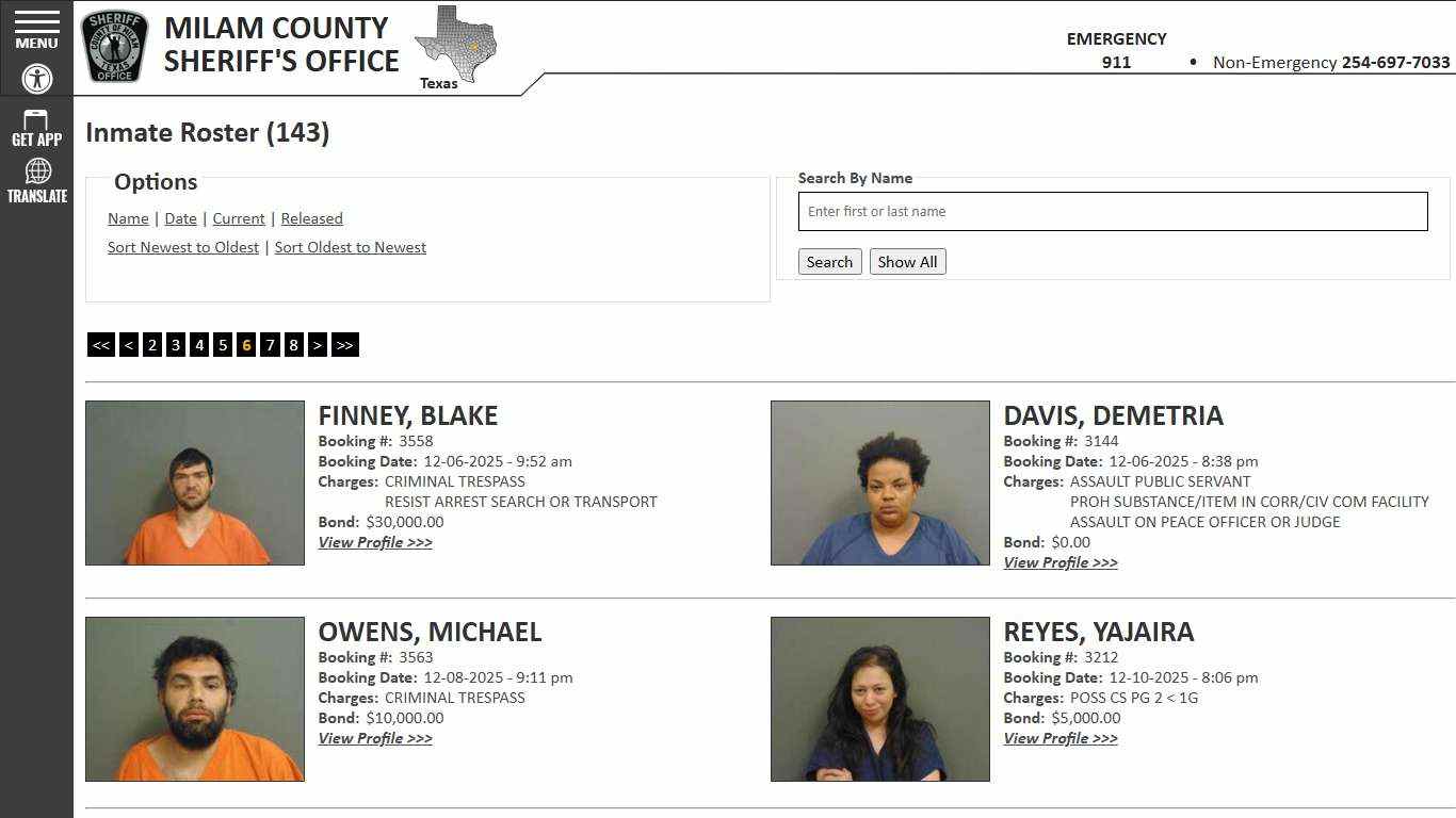 Inmate Roster - Page 6 Current Inmates Booking Date Ascending - Milam County Sheriff TX