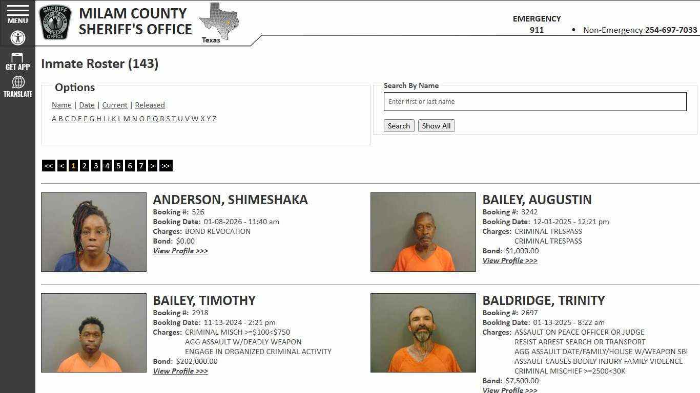 Inmate Roster - Current Inmates - Milam County Sheriff TX