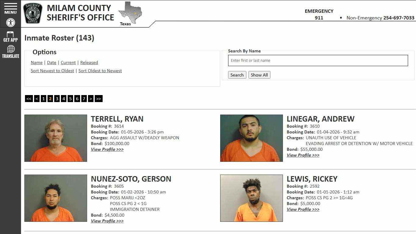 Inmate Roster - Page 2 Current Inmates Booking Date Descending - Milam County Sheriff TX