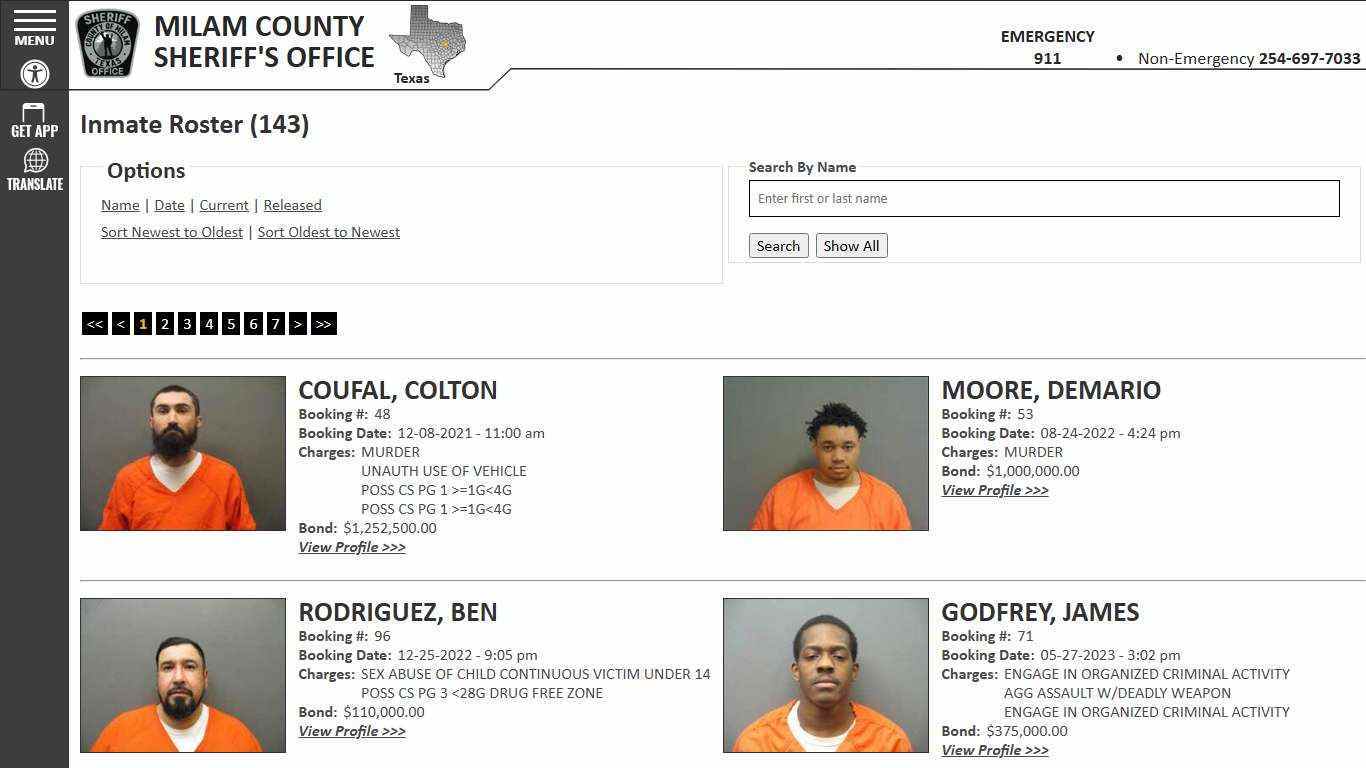 Inmate Roster - Current Inmates Booking Date Ascending - Milam County Sheriff TX