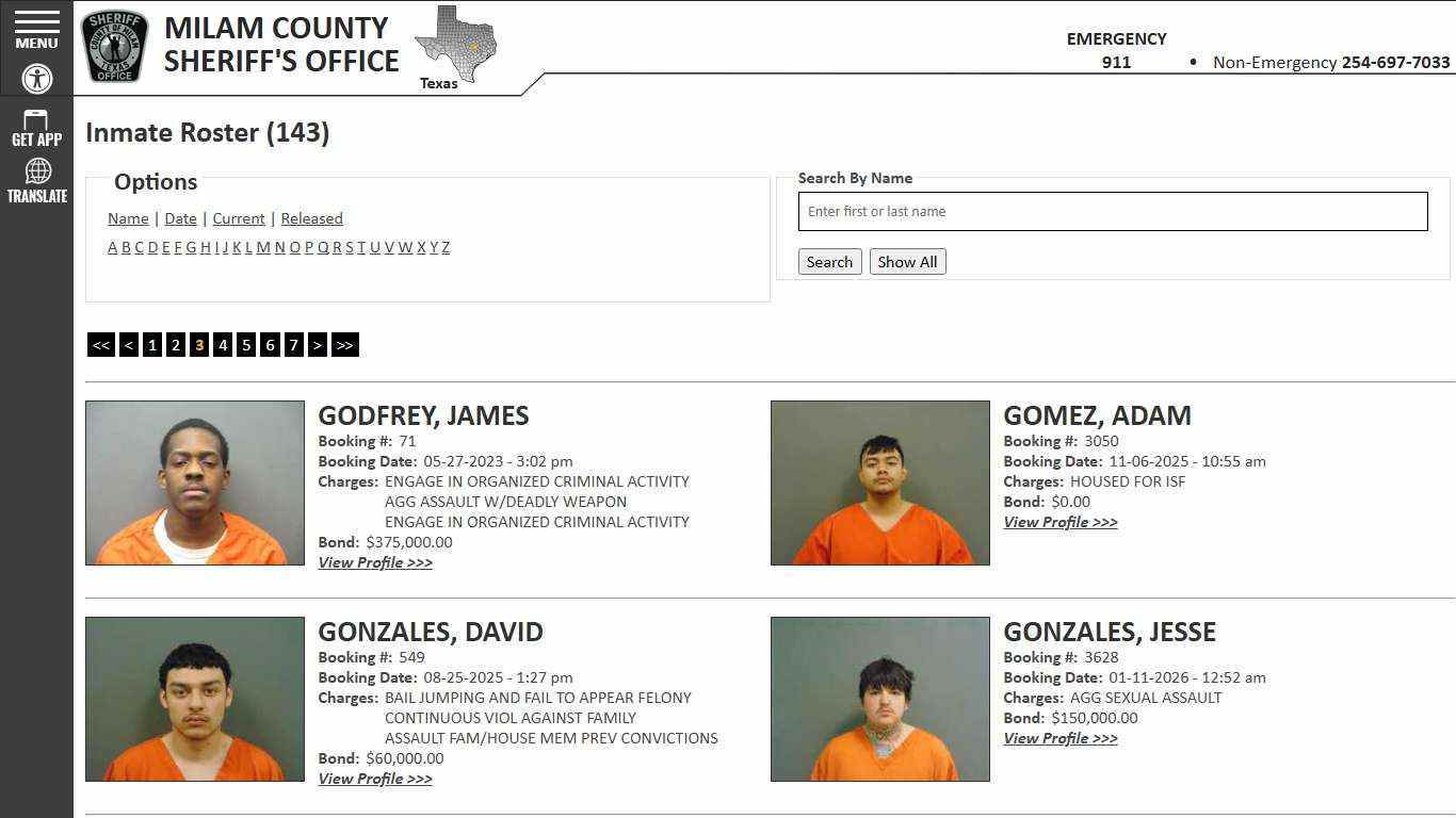 Inmate Roster - Page 3 Current Inmates - Milam County Sheriff TX