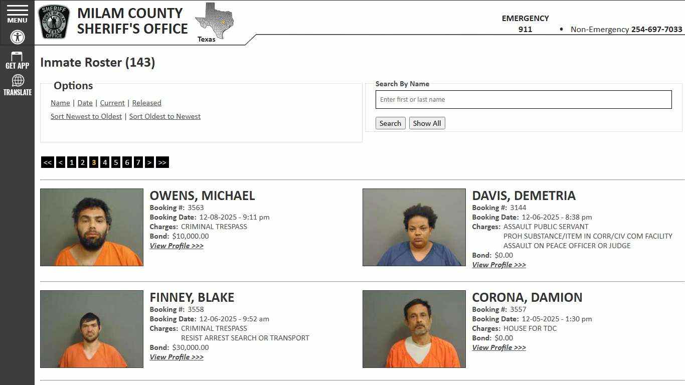 Inmate Roster - Page 3 Current Inmates Booking Date Descending - Milam County Sheriff TX